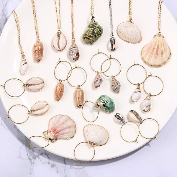 

natural shell jewelry set for women necklace with hoop earrings set beach boho party jewelry gift drop shipping, Silver
