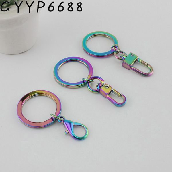 

10pcs rainbow key ring + hook buckle thicken non-deformable metal steel ring flat hanging accessories, Black