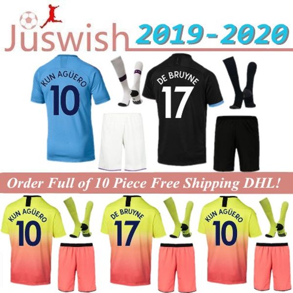 

19 20 fc manchester aguero mahrez jesus de bruyne man city soccer jerseykit 2019 2020 sane men football shirt uniforms sets+socks, Black