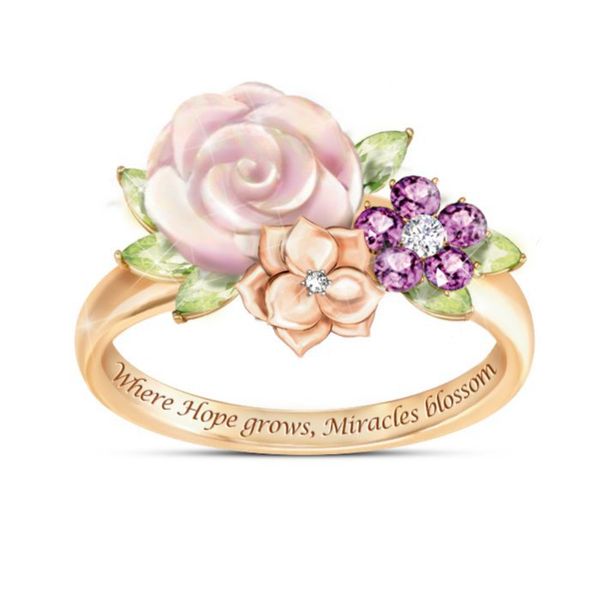 

luxury bridal wedding ring fashion rose gold filled jewelry promise cz stone flower vintage engagement rings for women, Slivery;golden