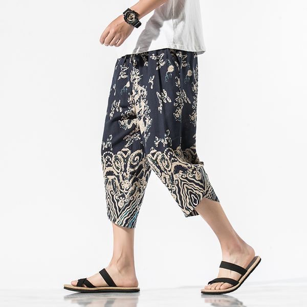 

men black harem pants multi-pocket ribbons man sweatpants streetwear casual calf-length hip hop mens cargo pants