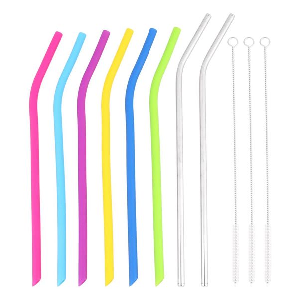 

foldable silicone eco-friendly drinking straws bubble straws bent straight drinks straw with cleaning brush bar party accessory
