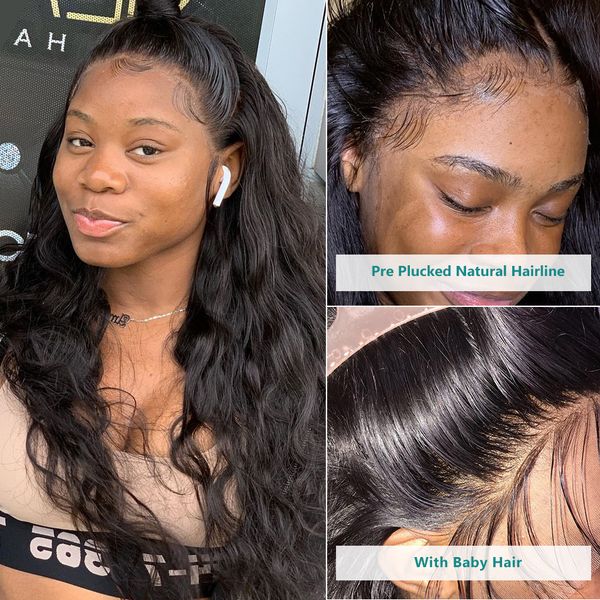 

brazilian body wave lace front virgin human hair wigs for woman human hair lace frontal wigs 150 density with baby hair, Black