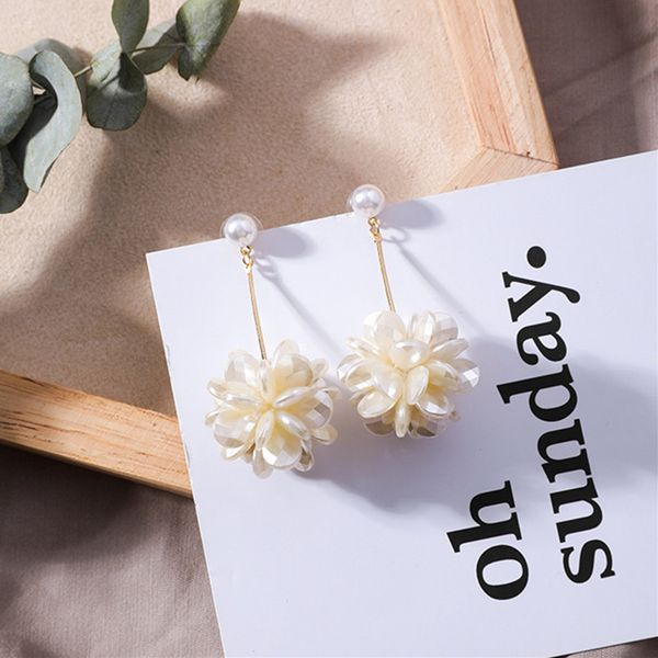 

korean new elegant pearl acrylic flower ball earrings for girls sweet long women wedding party drop pendientes jewelry 6b2023, Golden