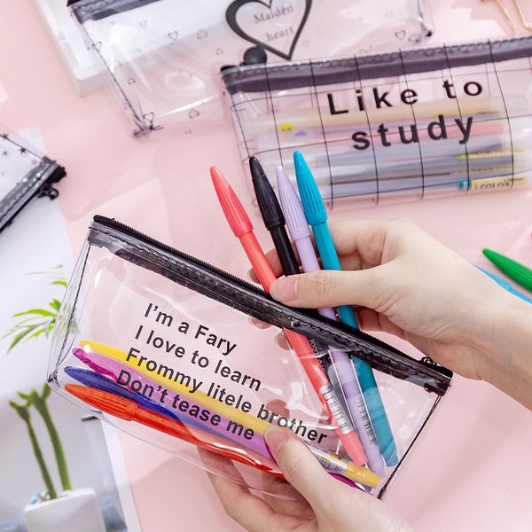 

1pc pencil cases creative starry sky letters children pencil case for school stationery gift pvc zipper waterproof pen box
