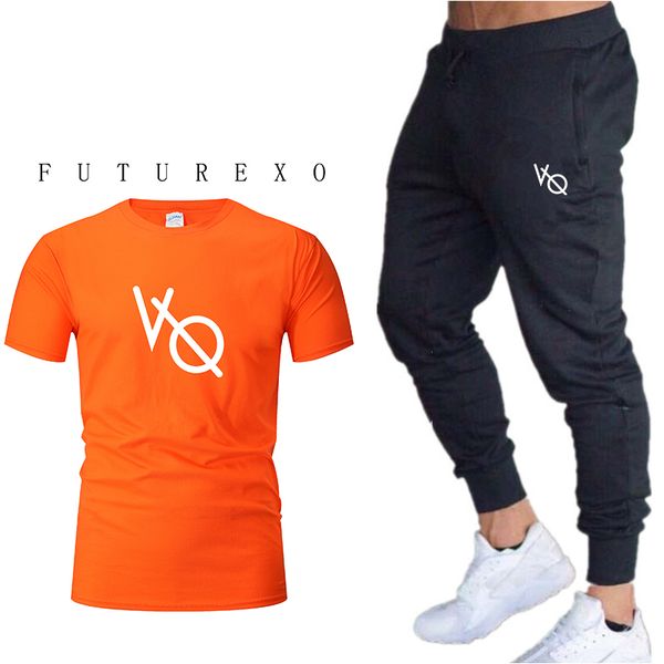 

new brand 2020 fitness training sportswear men's sportswear t-shirt + pants running suit clothes breathable gym summer running, White;black