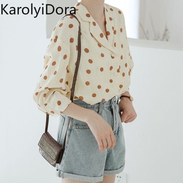 

2020 new arrival women casual v-neck blouses spring summer chiffon polka dots shirt, White