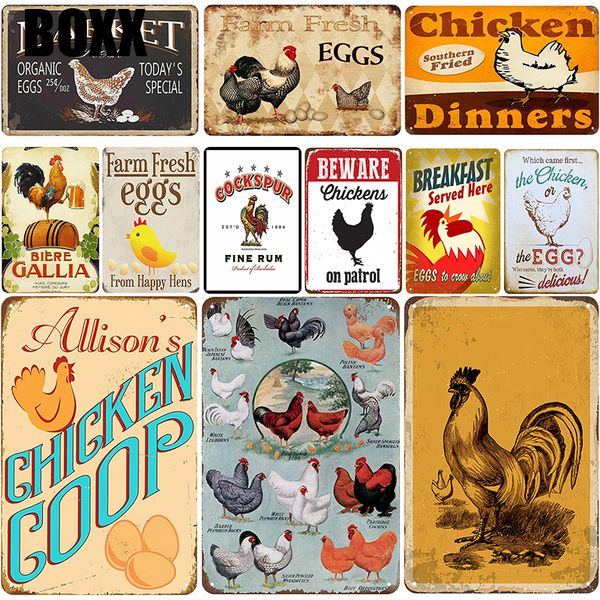 

фермы доска металла старинные олова знак подколоть потертый шик декор металлические знаки старинные бар украшения петух яйца металл плакат п