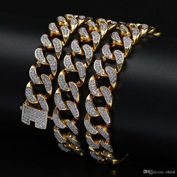 

hip hop all iced out cuban chain necklace micro pave cz stones 13 mm 18"20"24"30" available necklaces for men, Silver