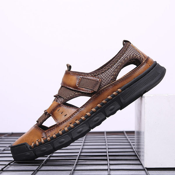 

leather sandals sandals men's trend 2020 summer men's trend cross-border large size shoes breathable casual set of feet, Black