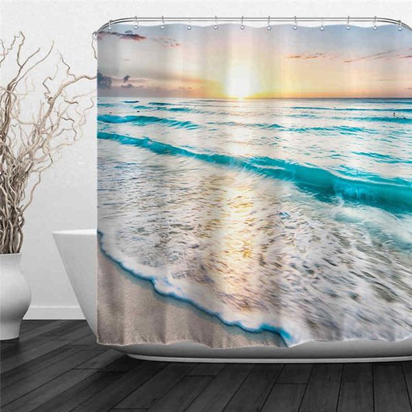 Home Bathroom Decorative Polyester Fabric Printed Sea Beach
