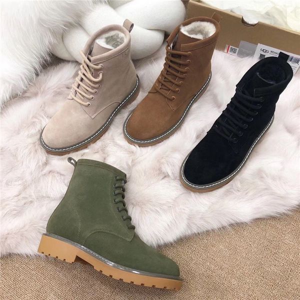 

australian fashion brand women's shoes luxury women's shoes platform shoes lace-up boots leather flat martin boots winter snow boo, Black