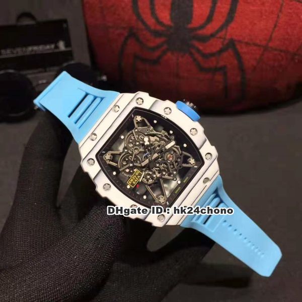 

new 13 style rm35-01 rafael nadal white ntpt carbon case autoamtic mens watch skeleton dial blue rubber strap gents watches m15c, Slivery;brown