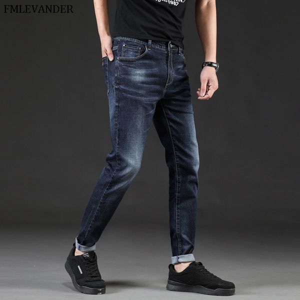 

new 2019 plus size 44 46 pure color fashion classic style elastic slim trousers skinny jeans homme jean hombre, Blue