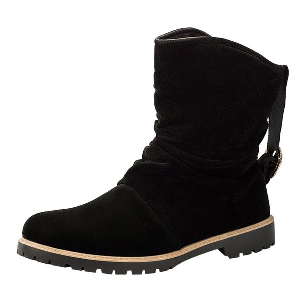 

outdoor man casual slip on buckles flock soft lining fretwork heels ankle boots, Black