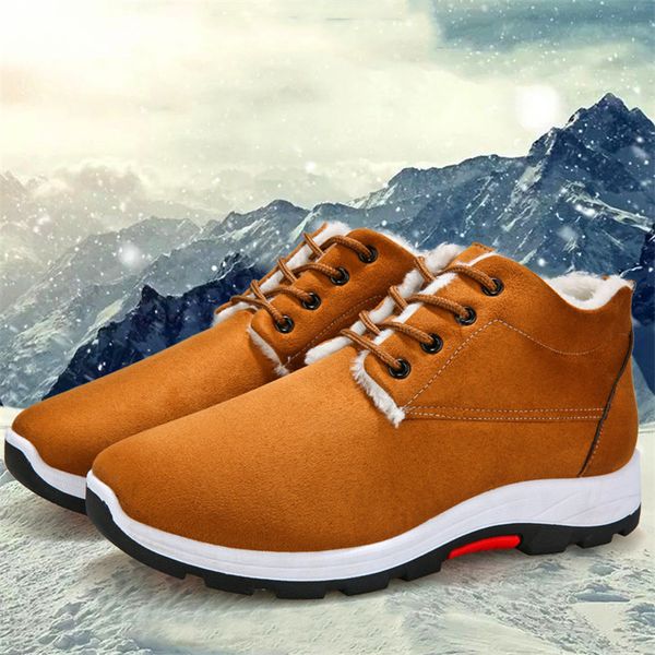 

2019 new winter men's plus velvet cotton shoes warm solid color lace casual high-men's boots, Black