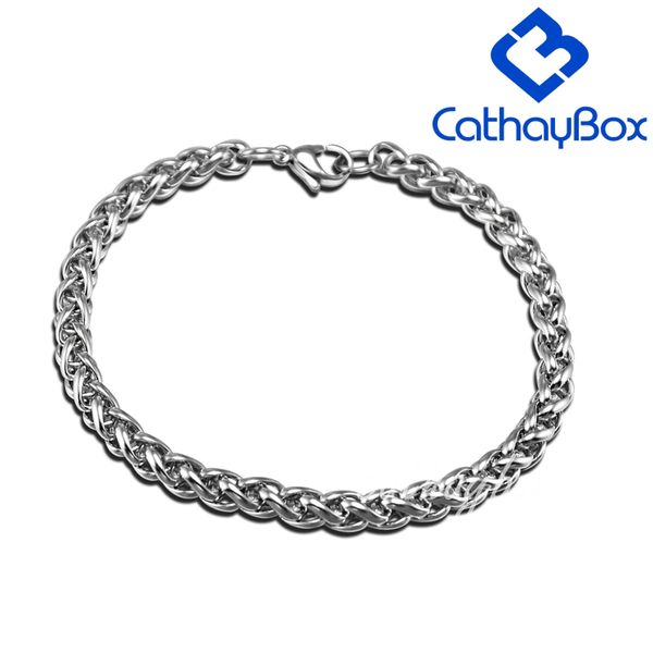 

link, chain 5mm men bracelet stainless steel wheat jewelry silver tone fashion accessory, Black