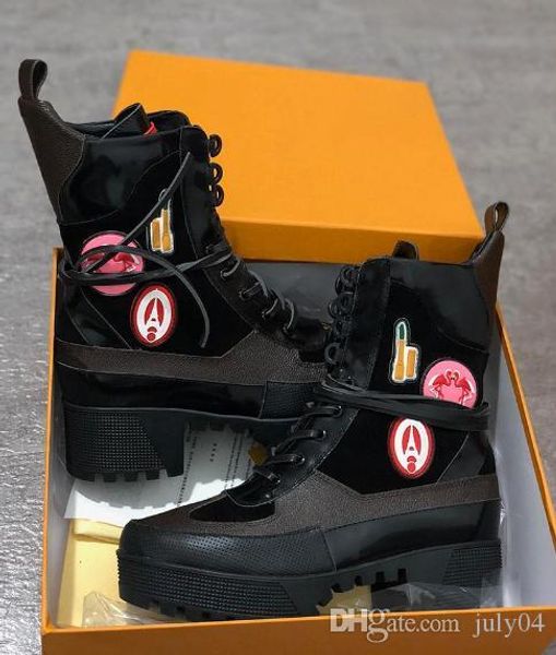 

latest luxury women designer boots martin desert boot flamingos love arrow medal 100% real leather coarse size us5-11 winter shoes 71, Black