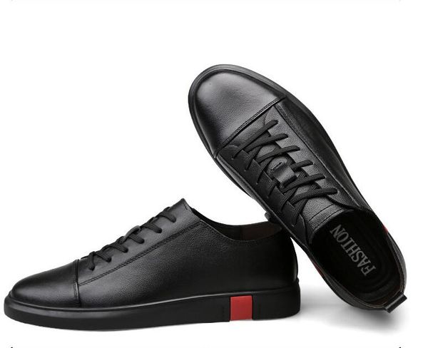 

brand designer men casual shoes summer breathable fashion white sneakers genuine leather shoes loafers da22, Black