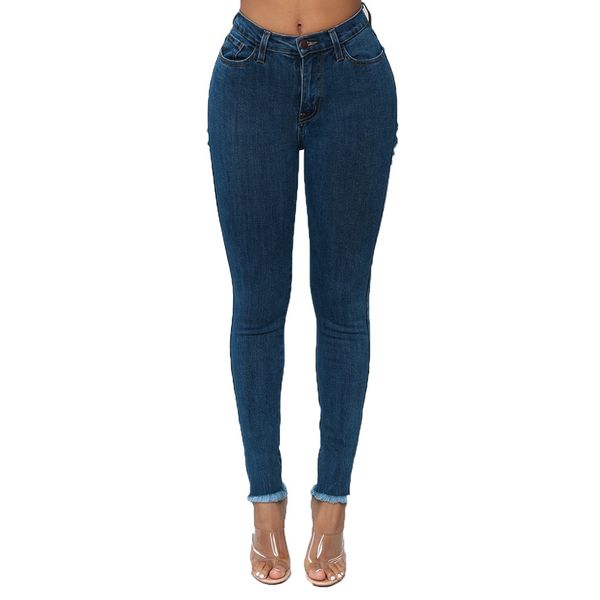 

women solid hole skinny pencil denim jeans stretch slim fitness pants #tx4, Blue
