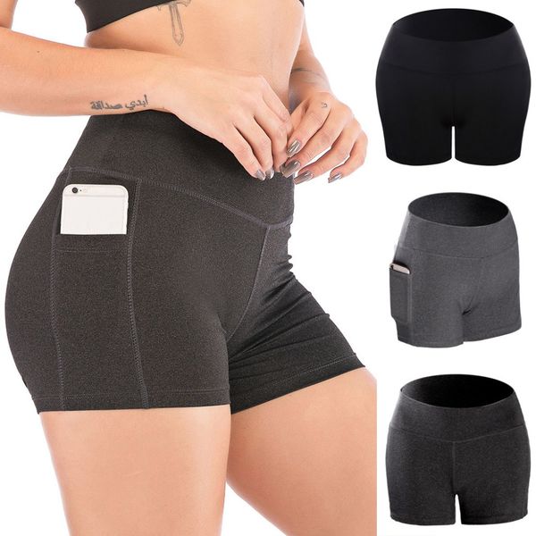 

women high waist yoga short with side cell phone pockets sports leggings summer slimming fitness gym shorts for 2019 ladies, White;red