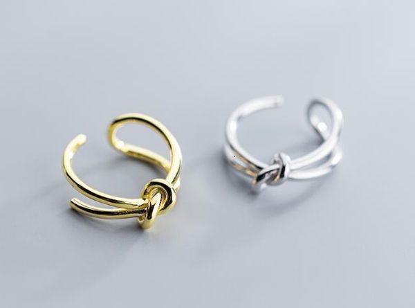 

100% 1pc authentic real.925 sterling silver fine jewelry double rows love knot geometric ring gtlj1467, Golden;silver