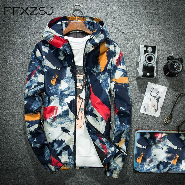 

ffxzsj brand men's new camouflage print collection spring and fall casual hooded jacket in a plus-size m-4xl rib sleeve, Black;brown