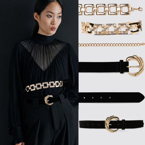 

crystal belt 2020 trendy stitched leather belt metal chain for women chain accessories body jewelry leisure dress wholesale, Slivery;golden