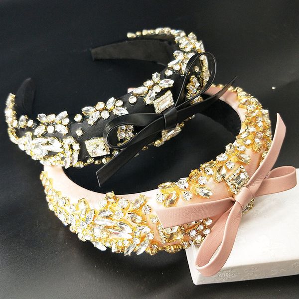 

tiaras and crowns bows luxury rhinestone black crown hairband women pearl hairband crown hair accessories, Golden;white