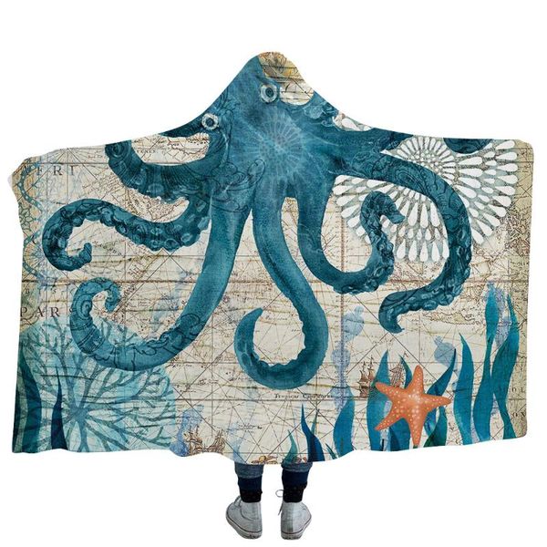 

sea turtle seahorse ocs dreamcatcher hooded blanket sherpa fleece wearable plush throw blanket on bed sofa thick warm
