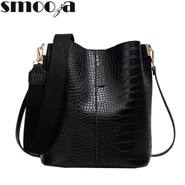 

vintage casual bucket bags for women shoulder bag alligator pattern quality pu leather messenger bag big tote popular style 2019