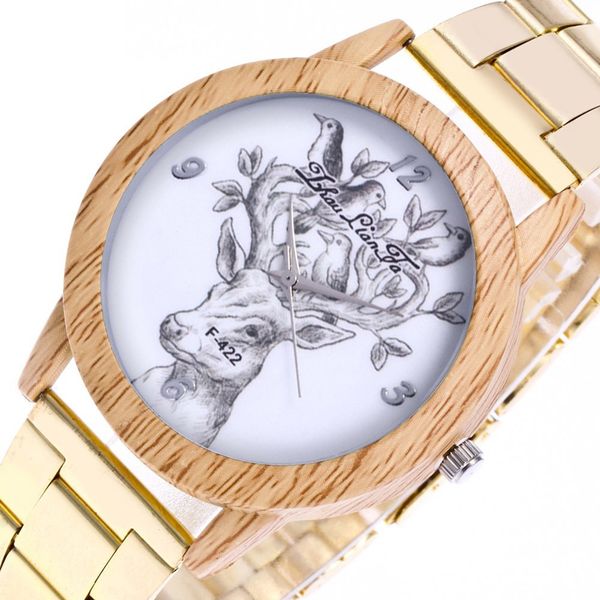 

luxury women watches gradient rhinestone ladies stainless steel quartz wrist watch for gift clock deer watch, Slivery;brown