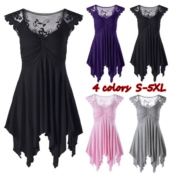 

robe longue femme fashion women's v neck sleeveless lace irregular loose shirt dress (s-5xl) four dolls women teddy sexy, Black;gray