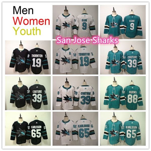 

men women youth san jose sharks stitched 8 pavelski 9 kane 19 joe thornton 39 couture 88 brent burns 65 karlsson hockey jerseys, Black;red