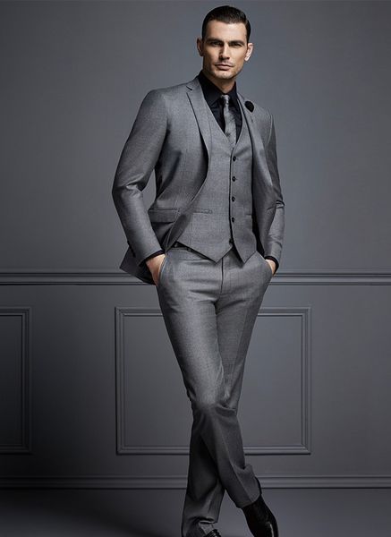 

dark grey mens suit new fashion groom suit wedding suits for men slim fit groom tuxedos for man (jacket+vest+pants, Black;gray