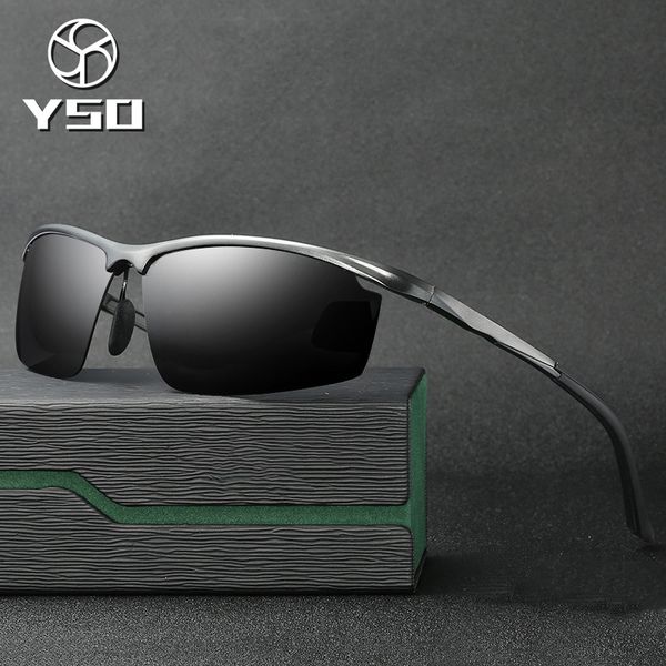 

yso sunglasses men polarized uv400 aluminium magnesium frame tac sun glasses driving glasses semi rimless accessory for men 7106, White;black