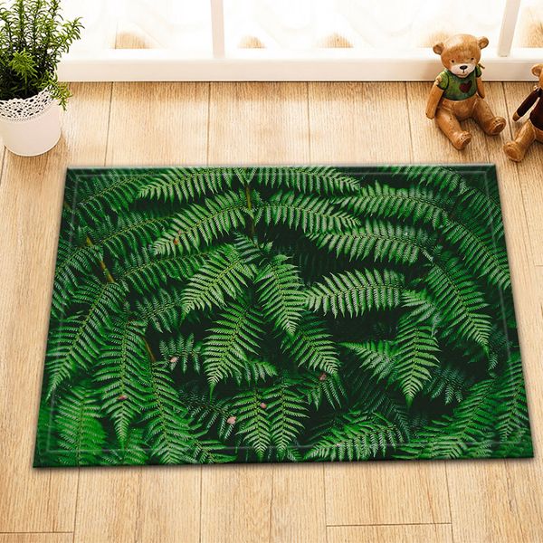 2019 Dark Green Fern Leaves Bathroom Mat Right Angle Non Slip