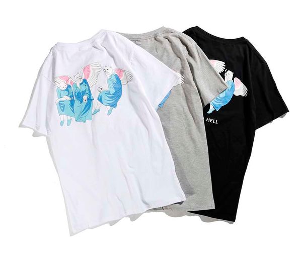 

2020/ripndips роскошь тенденция европейский и американский дизайнер футболки с круглым вырезом ангел кошка печать футболка свободного покроя, White;black