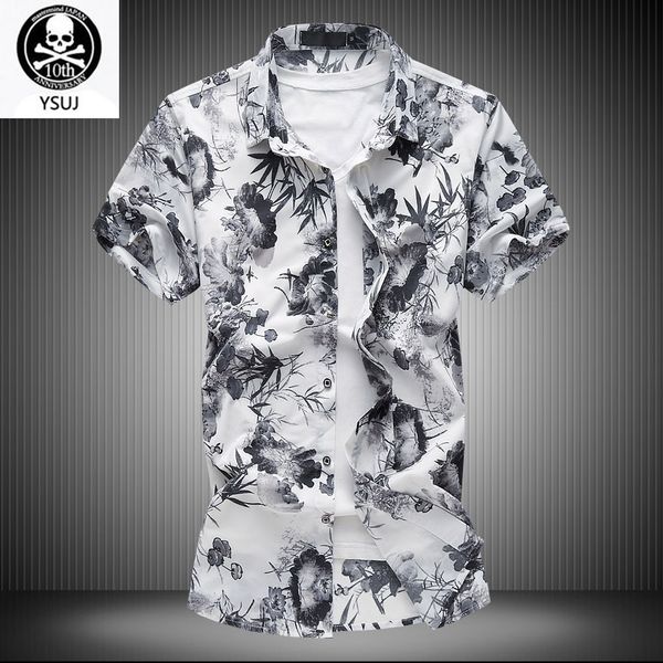 

6xl summer oversize men's short sleeve blouse ice silk breathable big size fragmented blouse half-sleeve flower casual shirts, White;black