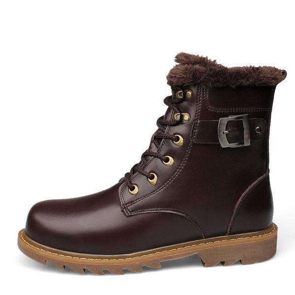 

winter men boots genuine leather men snow boots safety shoe for man waterproof footwear big size 25, Black