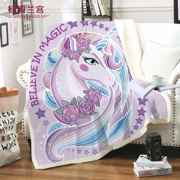 

cartoon purple unicorn microfiber bed blanket plush sherpa throw blanket cute for kids gift sofa plane picnic dropshipping