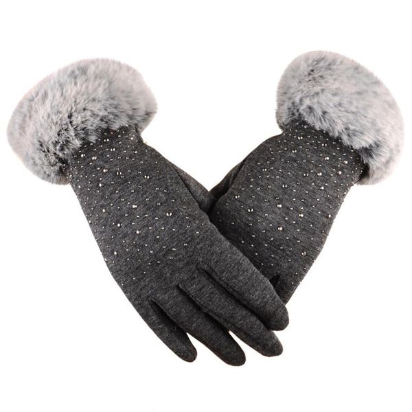 

fashion women's gloves rhinestone winter warm gloves ski windproof protective with fluffy screen outdoor sports