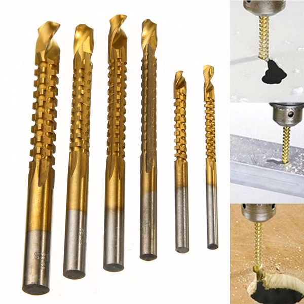 6 stücke Neue 3-8mm Titan Beschichtet HSS Bohrer Bit Elektrische Bohrer Kunststoff Metall Loch Einstechen Bohrer sah Carpenter Holzbearbeitung Werkzeuge