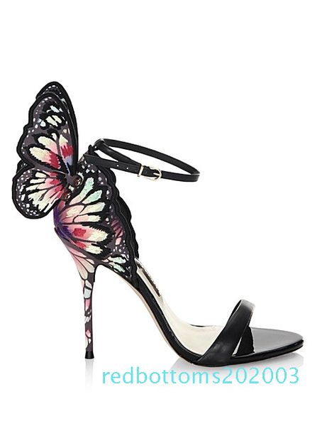

2018 ladies patent leather high heel buckle rose solid butterfly ornaments sophia webster sandals shoes colourful size 34-42 r03, Black