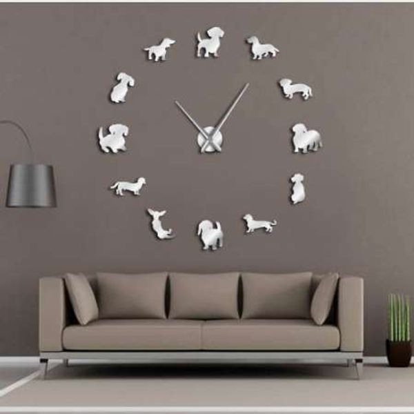 

DIY Такса Wall Art Wiener-Dog Puppy Dog Pet Безрамные Гигантские Настенные Часы С Зеркальным Эффе