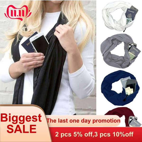 

kenancy women solid color warm fashion infinity scarf wrap with zipper pocket for all season, Blue;gray