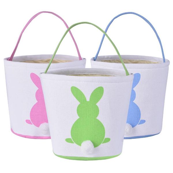 

Easter Bunny Basket Rabbit Tail Ears Barrel Bags Kids Candy Baskets Party Festival Candies Easter Eggs Storage Totes Bunny Handbags