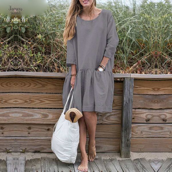 

2019 осень платье назад урожай хлопка сыпучие карманы с длинным рукавом женщин кнопка рубашка платья midi sexy vestidos мешковатые, Black;gray