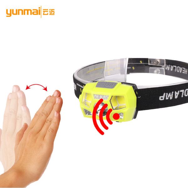 

cross border new pattern built-in battery usb charge induction headlights cob led light plastic mini- go fishing lamp