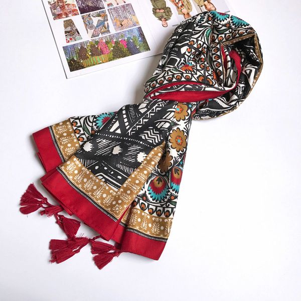 

women cotton scarf twill totem pattern ethnic long shawl female large wrap brand pashmina new [1833] mx191022, Blue;gray